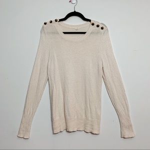 J.Crew Factory Sweater Large Merino Wool Alpaca Blend Button Shoulder Beige Knit